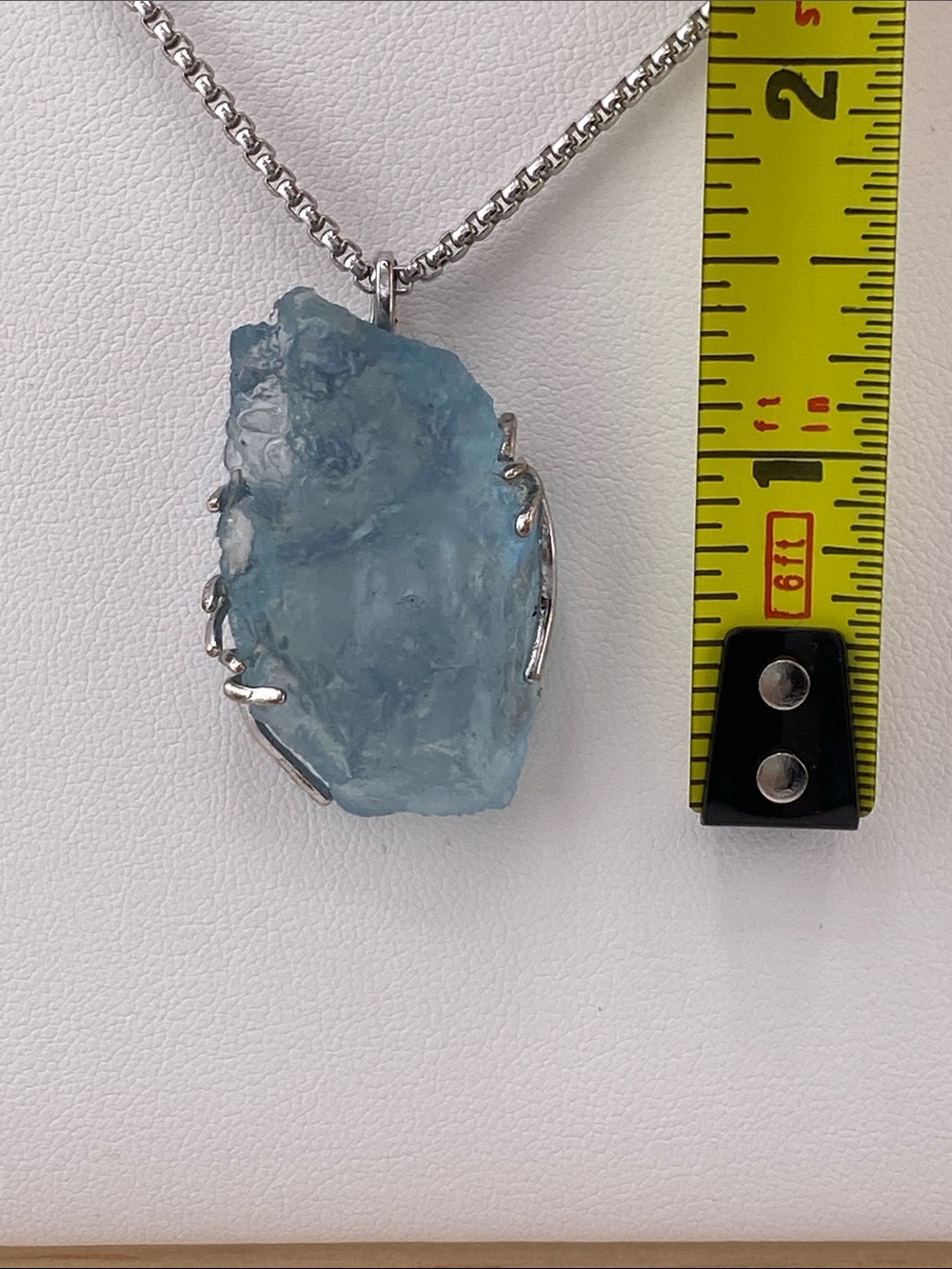 Natural Raw Aquamarine Crystal Pendant Necklace - Silver - The Gem Studio - Picture 5 of 5